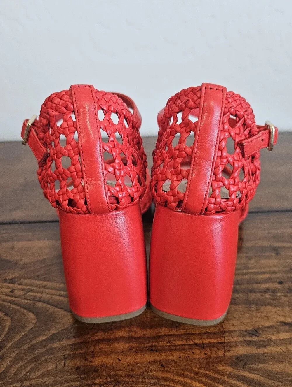 Antonio Melani Red Braided Ankle-Strap Heels Sandals Shoes Women's Sz 7.5 NWOB